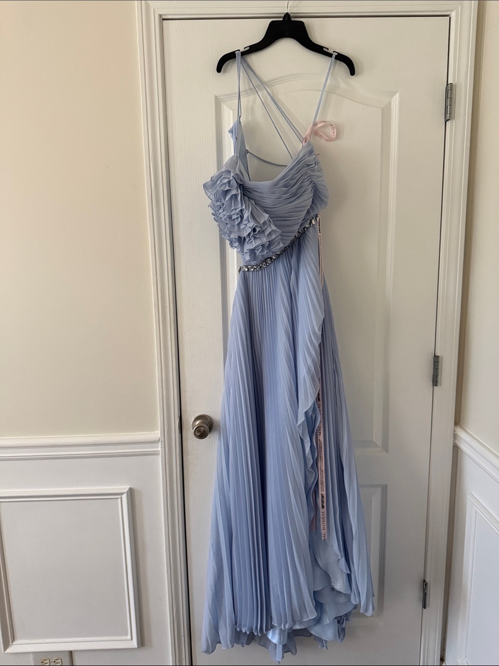 NWT MAC DUGGAL One Shoulder Blue Pleated Dress Size  8